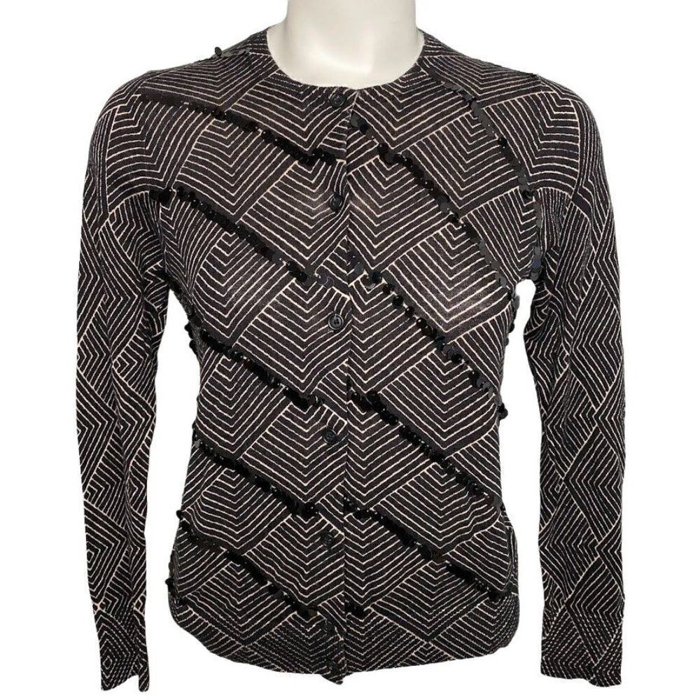 Ann‎ Taylor LOFT Black Beige Sequin Light Weight Cardigan Sz MP Medium Petite